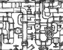 Sketch monochrome seamless pattern with pipes system doodle vector illustration