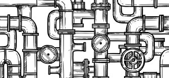 Sketch monochrome seamless pattern with pipes system doodle vector illustration