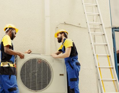 African american mechanic and apprentice repairman taking apart old damaged external hvac system to replace it with new performant air conditioner after draining refrigerant and replacing ductwork SSUCv3H4sIAAAAAAAAA41QS47DIAy9C+sgkRDI5yqjWRhwWtQ0VECmqqLcfUyaarbDyvYzfp+NecdGNhmhajtM3BireQui41Dricuu6QQKi7JxrGIOMrKxllJL3fdyqFUrBb2KGUjesnFjfp7XlCNkHxY2EhJxcRiPEp3PIXqYqdsrljLkNWGib9RZun0h9Og/9762MieBRJ5WU4q9+ufsu2JwwcW+yv29CJkRDrov5pTWXd3XvDMOeCv6gQ8KBBcAaui1aoamp1N9A602BEoUDcXSKQ4CJy6cNarGYl0y4rk9M8b7aSTka/FLisK65Ph6q5pDeICZKb4J5oQVu0JKtODOAX18RG/9cjnjoBTD/V0vIRfZh7kc7M27k+qd4NXTtPBsbH3MARy6E17N3ef8aSP+eHz+be/7/gvxX5z8/wEAAA==