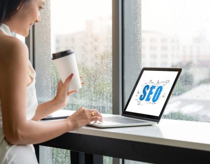 SEO search engine optimization for modish e-commerce and online retail business showing  on computer screen