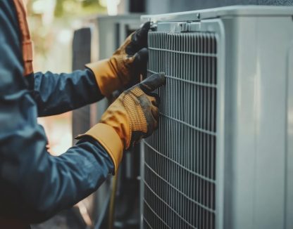 Technician checks the air conditioner system technician gloves hvac.